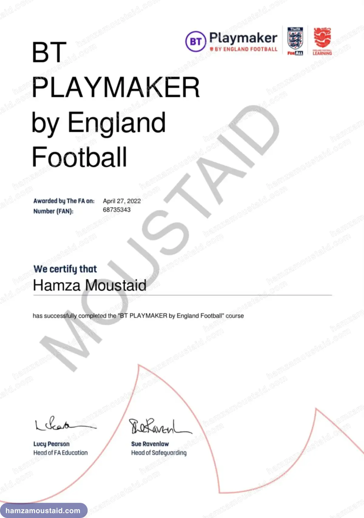 FA Playmaker certificate